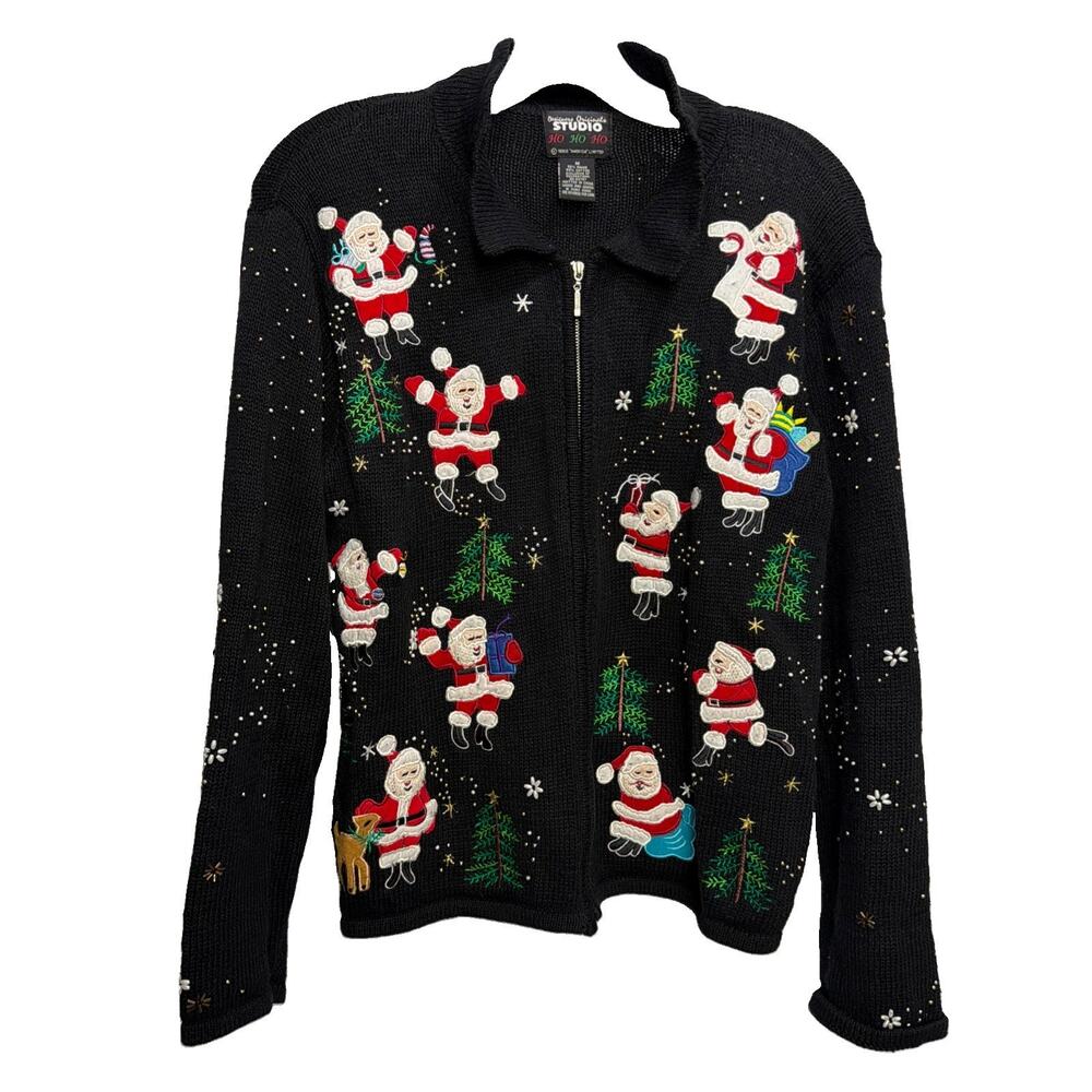 Designers Originals Studio Women’s Medium Holiday Sweater Cardigan Christmas Vtg